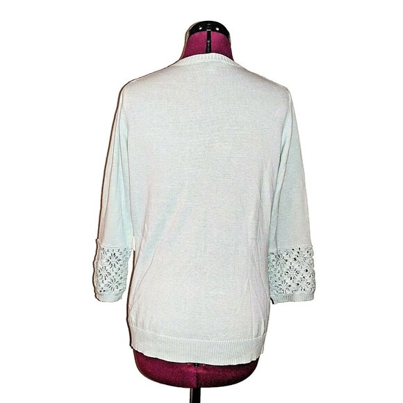 Isaac Mizrahi Cardigan Sweater Women M Green Cotton Button Front Classic Knit - Picture 2 of 7